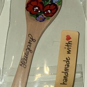Decorative small wooden spoon Hungary Magyar Paprika Hand-Painted in Kalocsa Folkore Fairy Tale First-Class US shipping