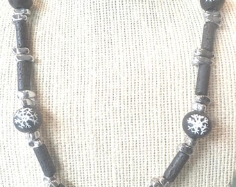Hungarian Hand-painted Lava Hematite Black necklace Earring Set Gift from Folklore and Fairytale Worldwide ship from the US