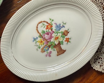 Vintage Floral Platter, Salem Victory Basket 23k