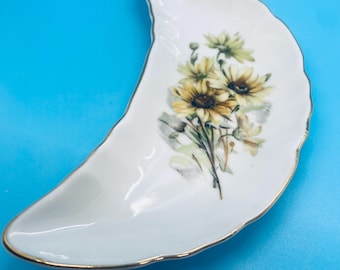Yellow Sunflower Crescent dish, Bone plate, Trinket Dish