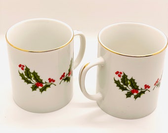 Christmas Holly Coffee mugs, set of 2