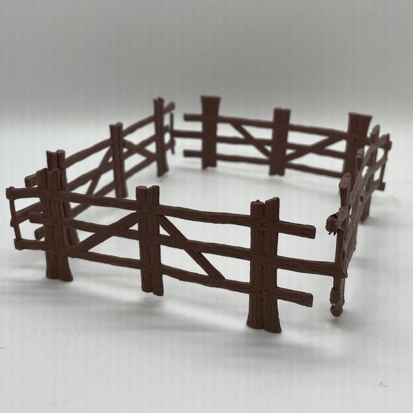 Vintage brown plastic corral fence, toy farm fence