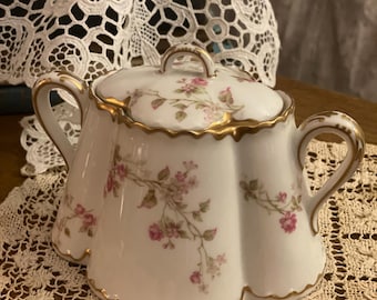 Vintage Sugar Bowl with Lid, pink roses