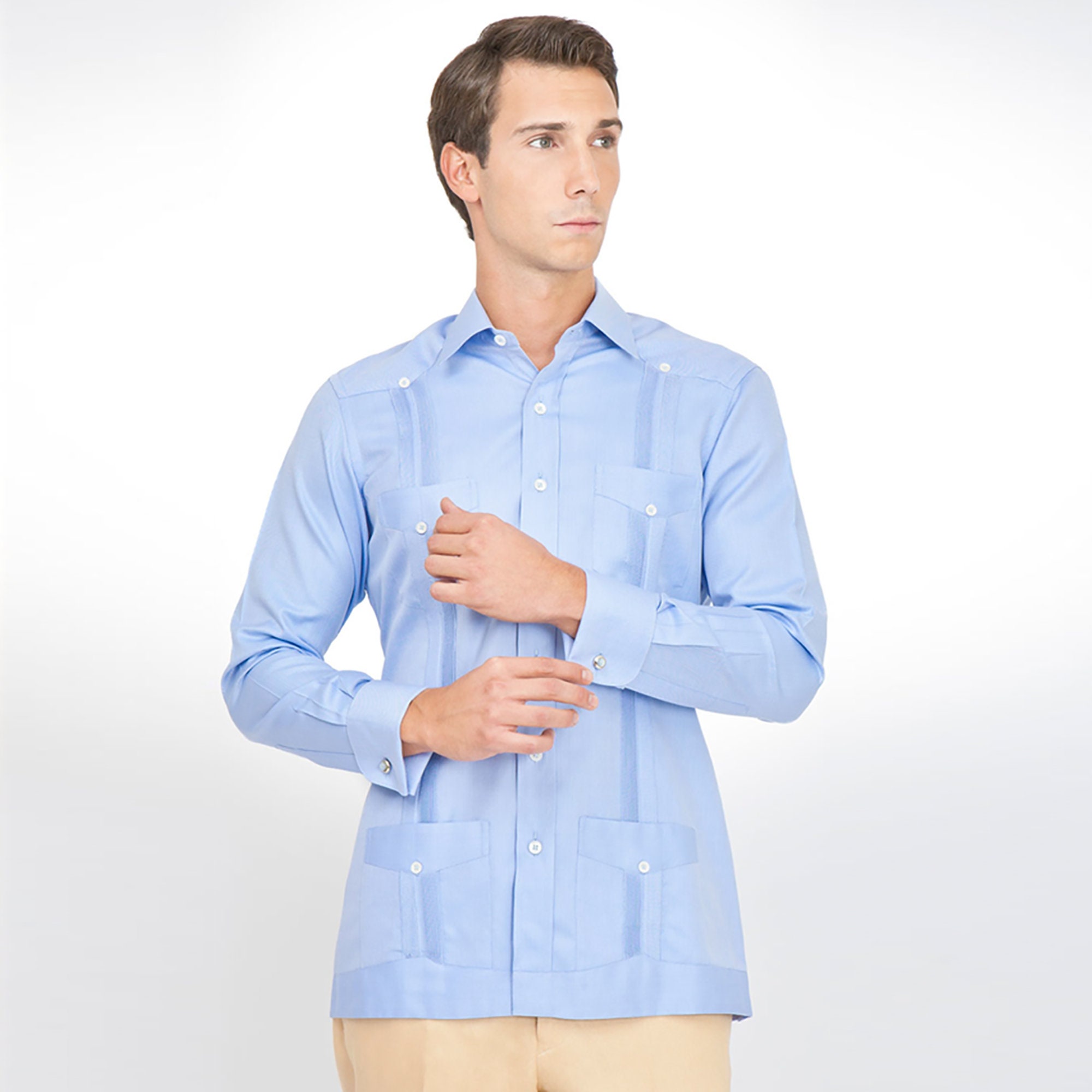 White And Blue Irish Linen Guayabera Dress Shirt With French Etsy