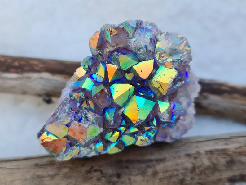 Crown Chakra Titanium Aura Amethyst Cluster Crystal Gifts Aura Crystals Third Eye Chakra Rainbow Crystal Cluster Aura Amethyst