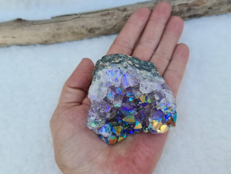 Crown Chakra Titanium Aura Amethyst Cluster Crystal Gifts Aura Crystals Third Eye Chakra Rainbow Crystal Cluster Aura Amethyst