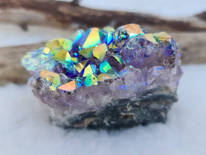 Crown Chakra Titanium Aura Amethyst Cluster Crystal Gifts Aura Crystals Third Eye Chakra Rainbow Crystal Cluster Aura Amethyst
