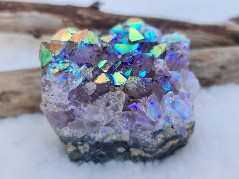 Crown Chakra Titanium Aura Amethyst Cluster Crystal Gifts Aura Crystals Third Eye Chakra Rainbow Crystal Cluster Aura Amethyst