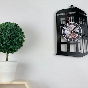 Scince Fiction Movie Room Decor - Vinyl Record Clock - Tardis Wall Clock - Home cinema decor - Teenager boy gifts