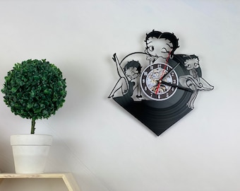 Bettie Boop Vinyl Record Wall Clock - Handmade Decor