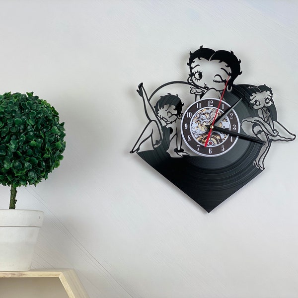 Bettie Boop Vinyl Record Wall Clock - Handmade Decor