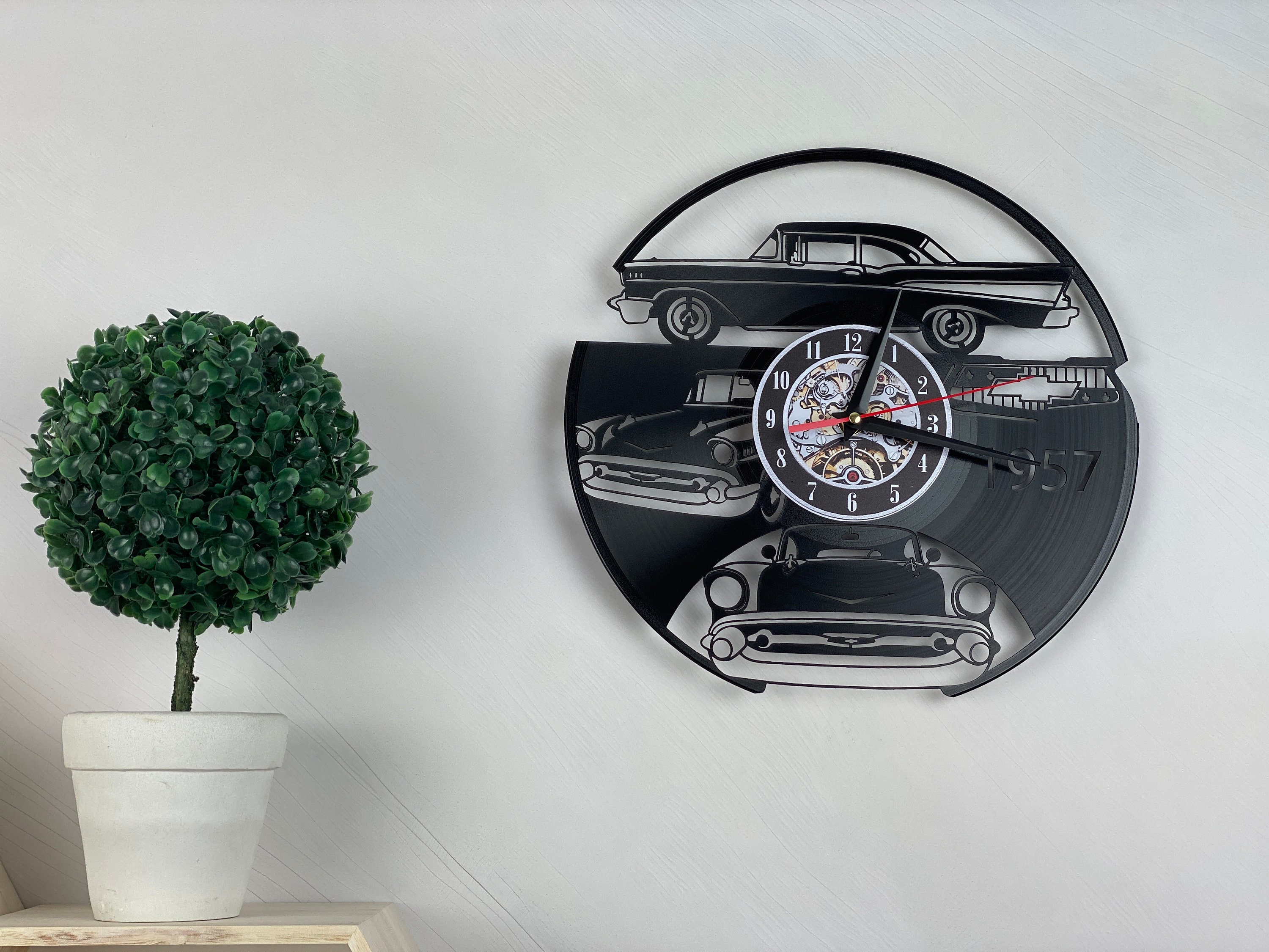 Man Cave Decor, Retro Car Vinyl Record Clock, Vintage Car Wall Clock
