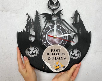 Jack Skellington Vinyl Clock | Handmade Tim Burton Xmas Decoration