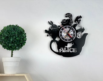 Reloj de vinilo de Alicia en el País de las Maravillas, decoración de tetera