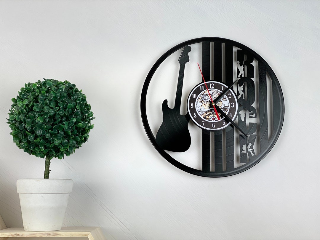 Guitar Vinyl Record Clock, Music Theme Wall Clock, Musician Gifts for