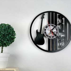 Guitar Vinyl Record Clock, Music Theme Wall Clock, Musician Gifts for Men, Lyrics Wall Decor, Musician Gift Idea, Rock Music Record Clock