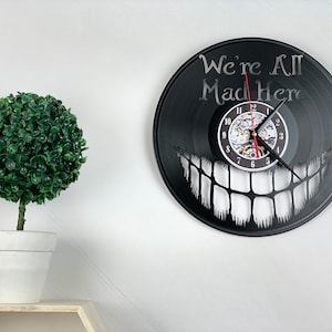 Decoración de Halloween - Reloj de disco de vinilo - Mad Cat Smile Room Decor - Trendy Wall Decor - Movie Themed Wall Clock