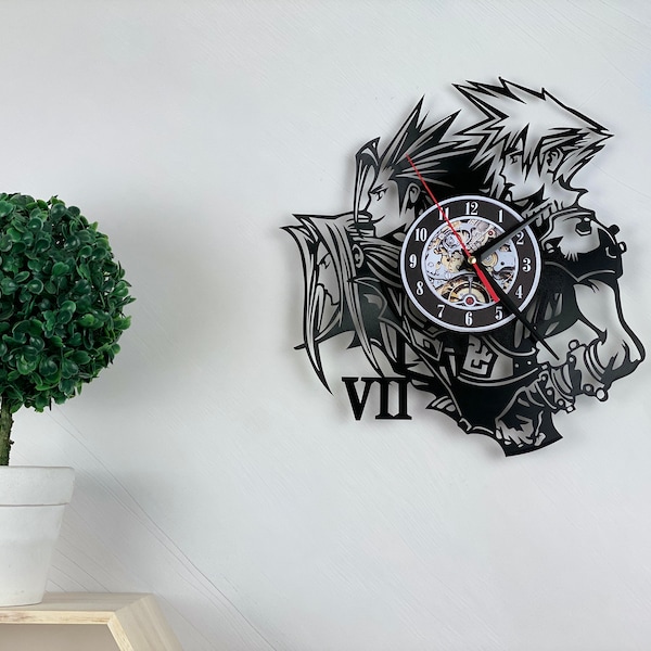 Décoration de chambre FF VII - horloge disque vinyle - horloge murale geek - décoration murale nerd - jeu cadeau mari