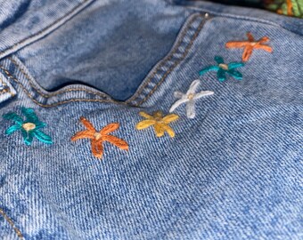 embroidered jeans etsy