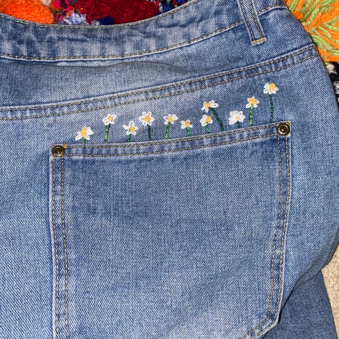 Embroidered jeans back pockets customisable Etsy