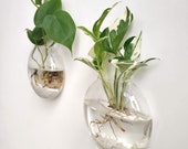 Wall Hanging Glass Terrariums Planter Oblate Flower Vase for Hydroponics Plants, Home Office Living Room Decor