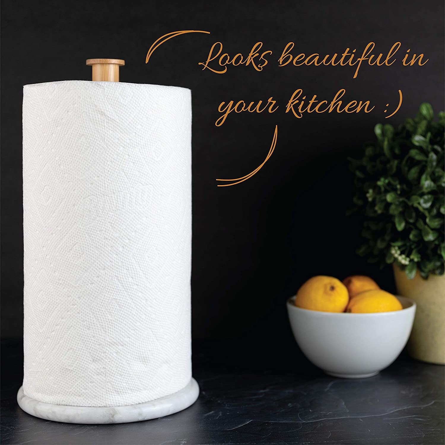 Marble Paper Towel Holder Marble Base Bamboo Stand Deluxe Etsy