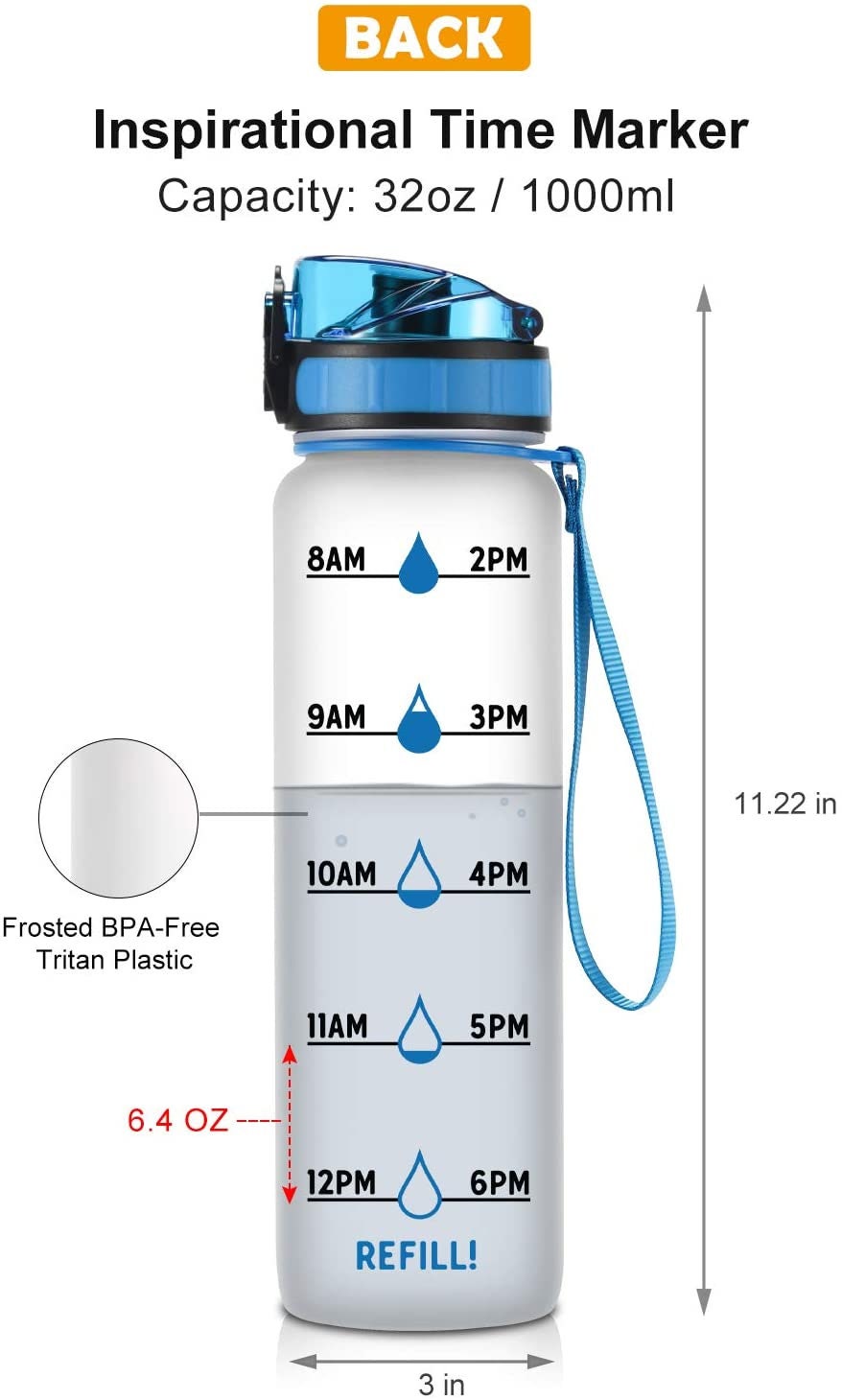 32 oz 1 Liter Motivational Tracking Water Bottle w/ Hourly