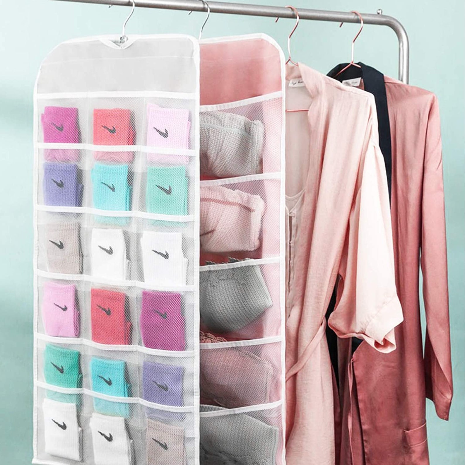 Closet Hanging Organizer with Mesh Pockets & Rotating Metal Etsy