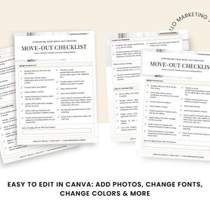 May include: A printable checklist for moving out of a house or apartment. The checklist is divided into two sections: "Before You Move Out" and "Once You're Out of Your Home". The checklist includes tasks such as scheduling utility turn-off, updating addresses, and leaving the home clean and empty.