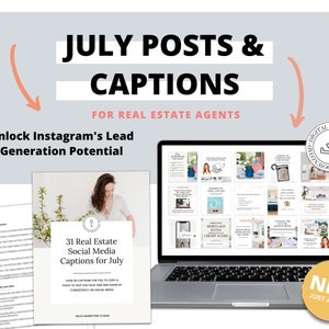 July 31 Real Estate Captions & 31 Real Estate Canva Posts | Real Estate Agent Social Media Posts | Real Estate Marketing | Canva Template
