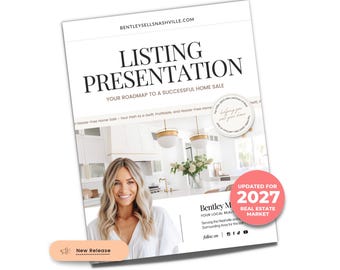 May include: A white document titled LISTING PRESENTATION YOUR ROADMAP TO A SUCCESSFUL HOME SALE with the URL BENTLEYSELLSNASHVILLE.COM. It features a photo of a person, a kitchen interior, and a pink circular badge stating UPDATED FOR 2027.