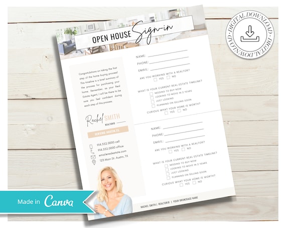 Open House Sign-In Sheet | Realtor Marketing Materials | Open House Sign In | Real Estate Marketing | Canva Template | Open House | Vol 4