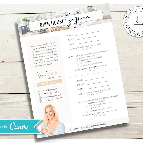 Open House Sign-In Sheet | Realtor Marketing Materials | Open House Sign In | Real Estate Marketing | Canva Template | Open House | Vol 4