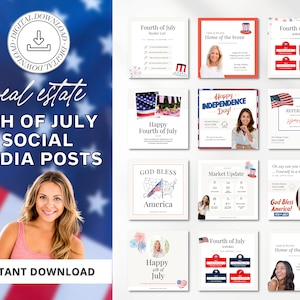 4th of July Real Estate Instagram Posts | Real Estate Agent Marketing Canva Templates | Real Estate Social Media Posts | 4th of July Posts