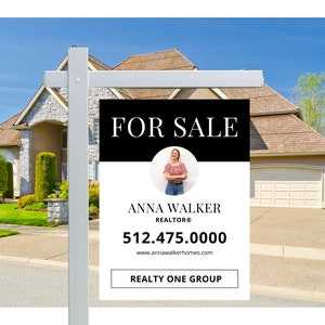 Black Real Estate Yard Sign Template | For Sale Yard Sign | Customizable For Sale Sign | Canva Template | Black Modern For Sale Listing Sign