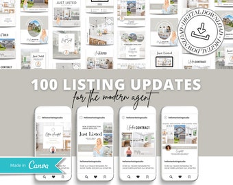 100 Real Estate Social Media Listing Update Posts | Real Estate Marketing | Instagram Posts | Facebook Posts | Open House, Just Listed Canva