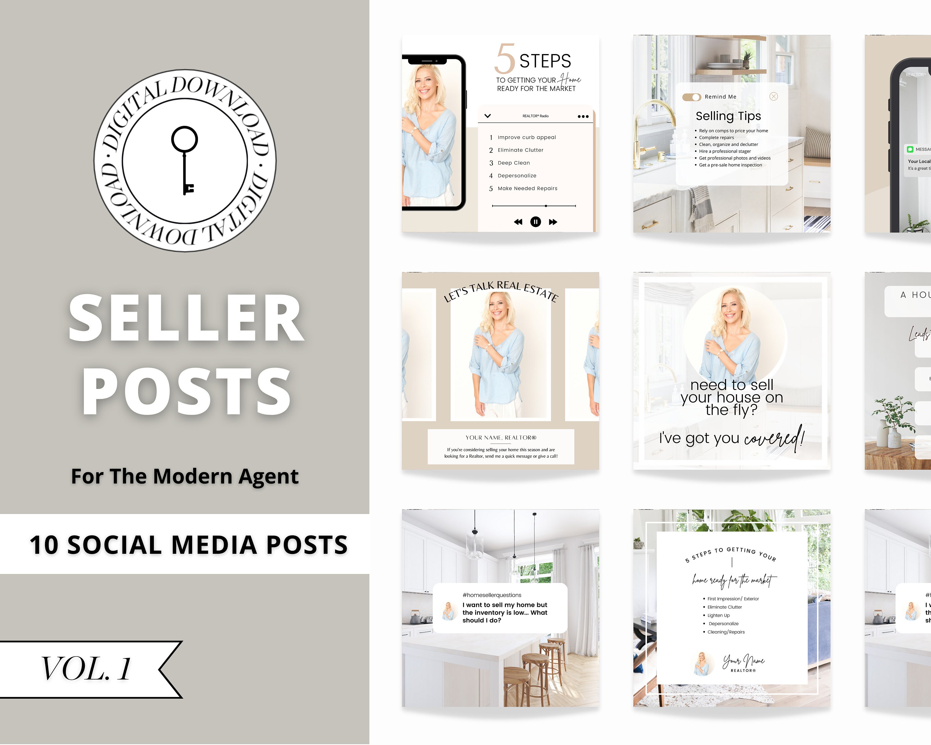 Real Estate Seller Social Media Posts | Real Estate Instagram Posts | Real Estate Marketing | Listing Presentation | Canva Template | Modern