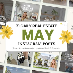 Mayo de 2026 Plantillas de Canva para redes sociales inmobiliarias, Marketing para agentes inmobiliarios, Publicaciones de Instagram y Facebook en Canva, Paquete de contenido Reels, Primavera, Lujo