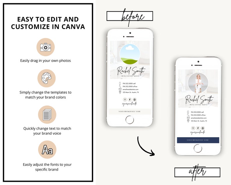 Digital Business Card Canva Template Real Estate Business Etsy