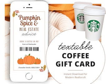 Fall Digital Coffee Gift Card | Textable Pumpkin Spice & Real Estate Advice  | Fall Real Estate Marketing | Autumn | Canva Realtor Marketing
