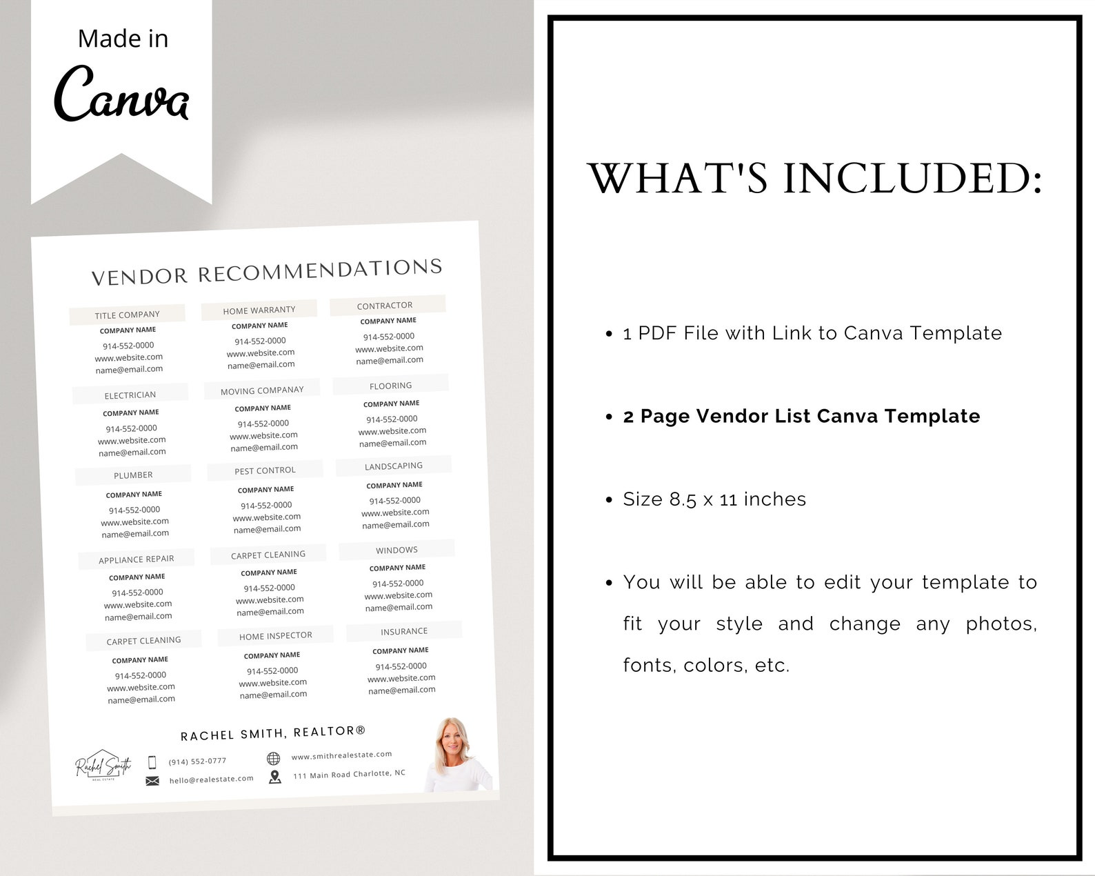 Vendor Recommendation List Canva Template Realtor Vendor | Etsy