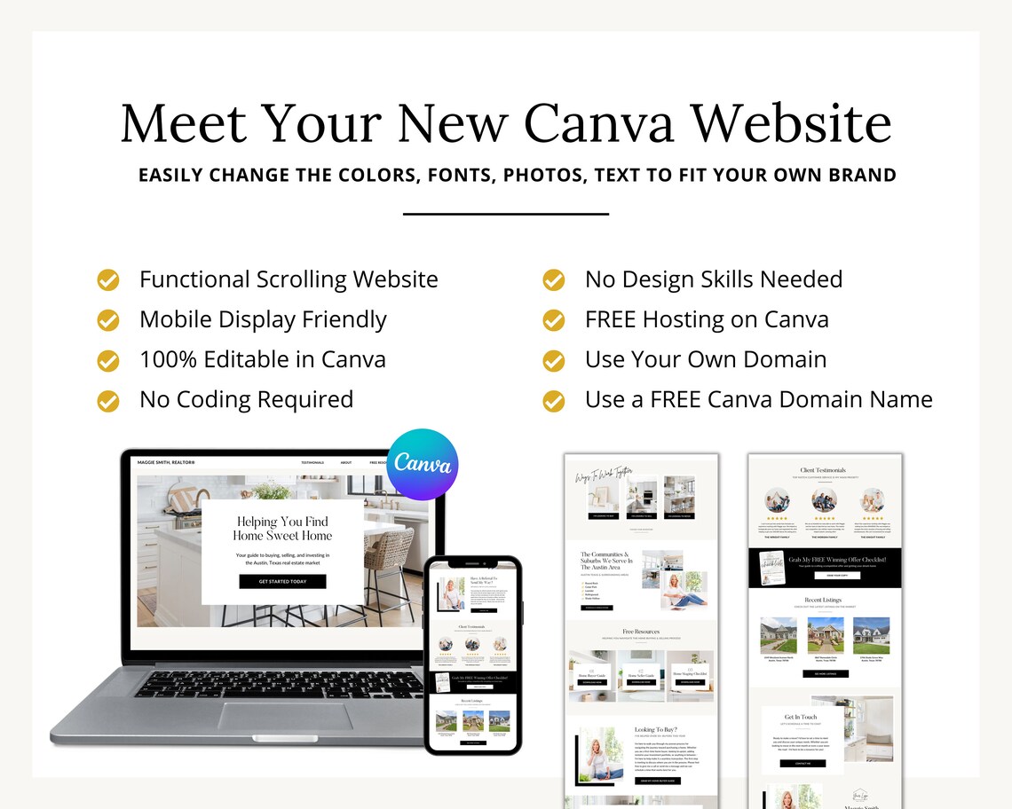Real Estate Canva Website Black Real Estate Agent Website - Etsy
