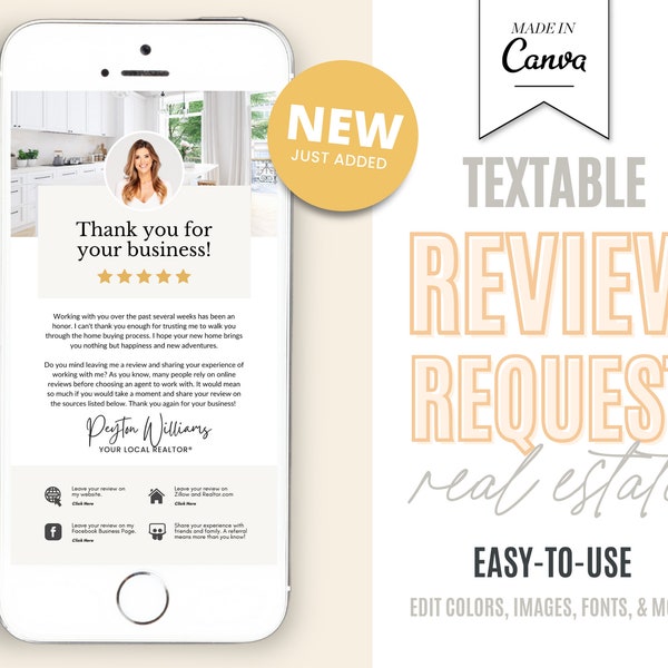 Client Review Request Textable Card | Real Estate Agent Marketing | Entrepreneur Client Testimonials | Canva Template | Referral Request