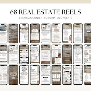 a collection of real estate-related mobile phone screens displaying various real estate-related content, including tips, advice, and information for strategic agents.