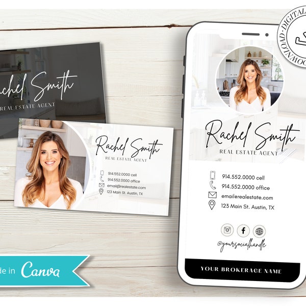 Digital Business Card & Business Card Bundle | Real Estate Marketing | Modern Real Estate Business Card | Entrepreneur | Canva Template
