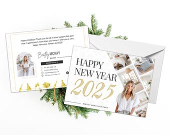 Happy New Year Real Estate Postcard | Business New Year Card | Real Estate Canva Template | Holiday Farming | 2025 Real Estate Card | Canva