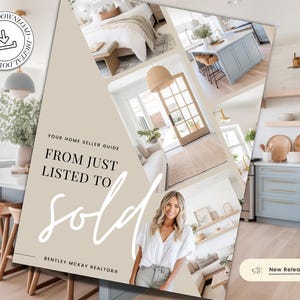 May include: A digital download cover for a home seller guide titled "From Just Listed to Sold." The cover features interior design photos of a kitchen, bedroom, and living room. The Bentley McKay Realtor logo is at the bottom. A "New Release" badge is in the bottom right corner.