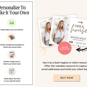 May include: A promotional image with the text "Personalize To Make It Your Own." It features a real estate open house sign with the text "Open House" and the name "Bentley McKay." The image also includes a call to action button that says "Buy Now."