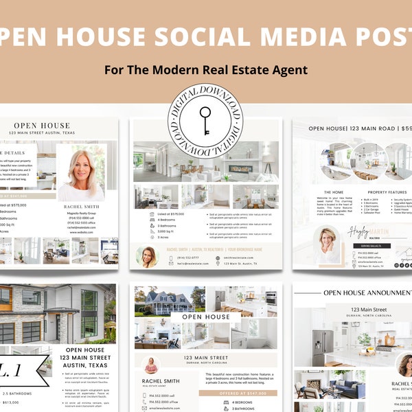 Real Estate Open House Social Media Posts | Social Media for Real Estate Agents | Real Estate Marketing |Canva Template | Listing Marketing