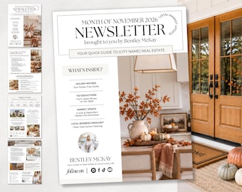 November 2026 Real Estate Newsletter: Monthly Realtor Newsletter Canva Template | Real Estate Marketing | Fall Newsletter Thanksgiving Flyer
